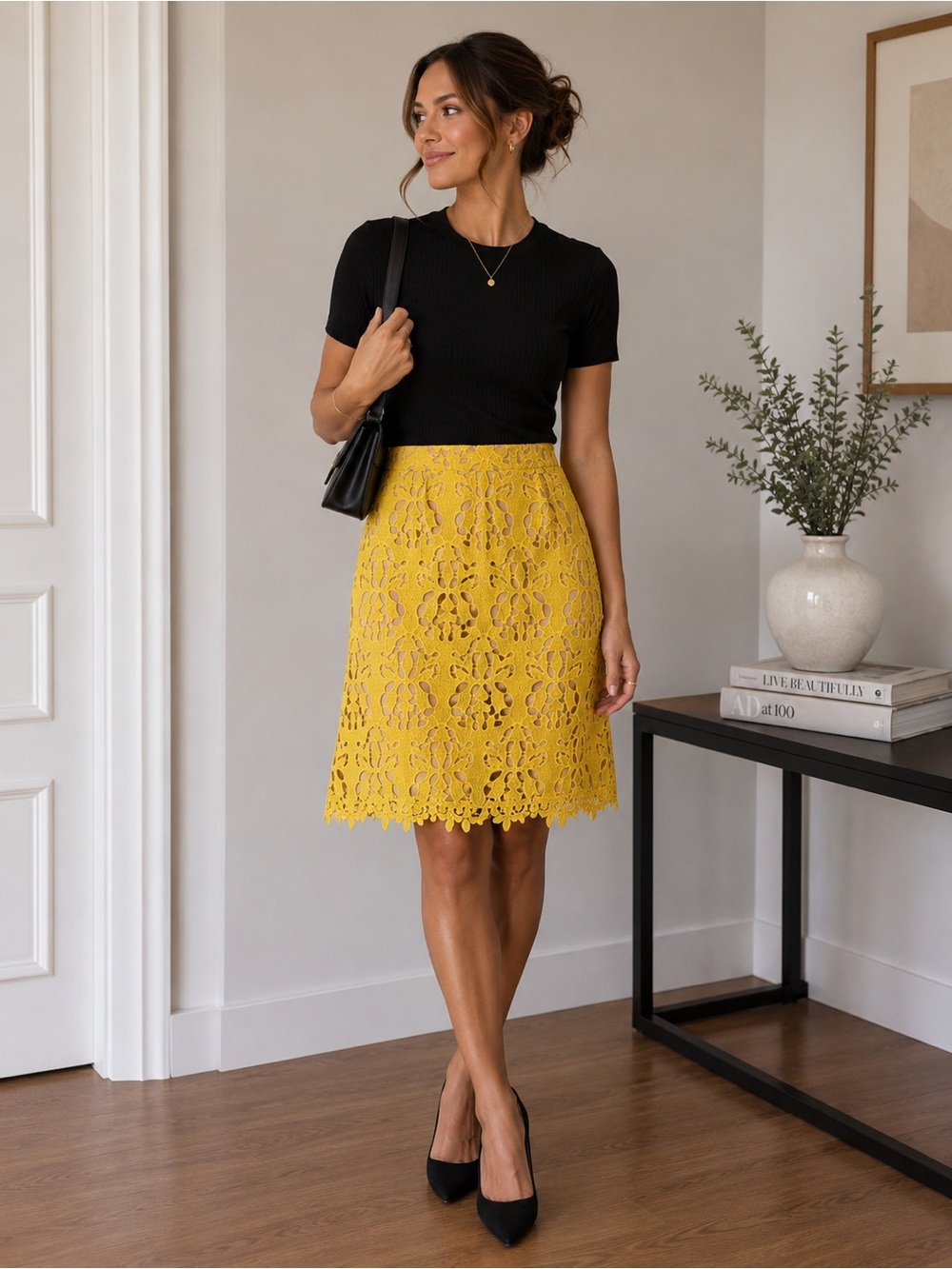 Banana Republic Yellow Lace A-Line Skirt
